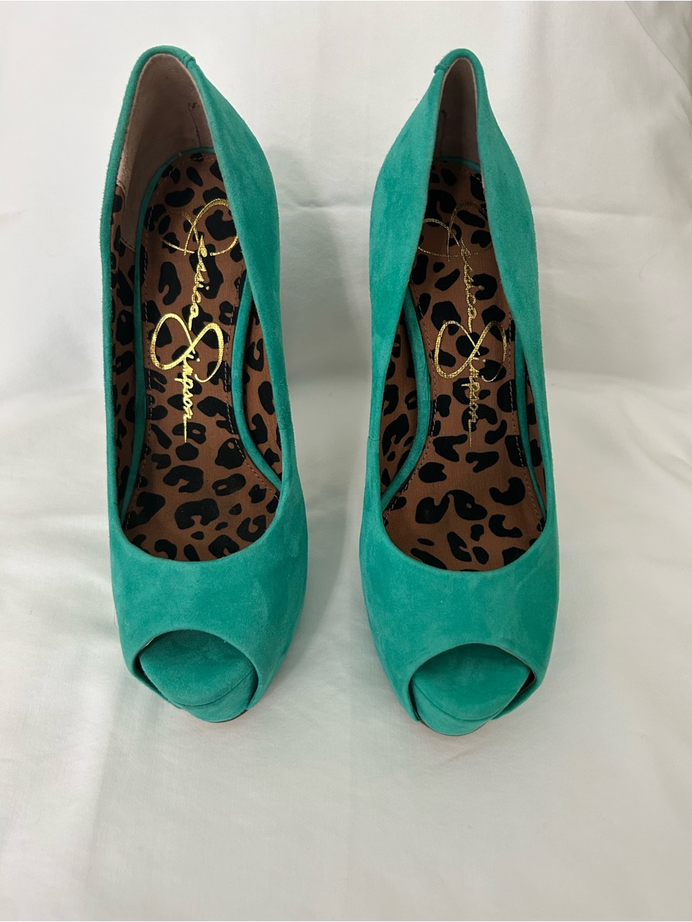 Jessica Simpson Carri Palmetto Green Suede Platform Peep Toe Heels 5M - Picture 9 of 13